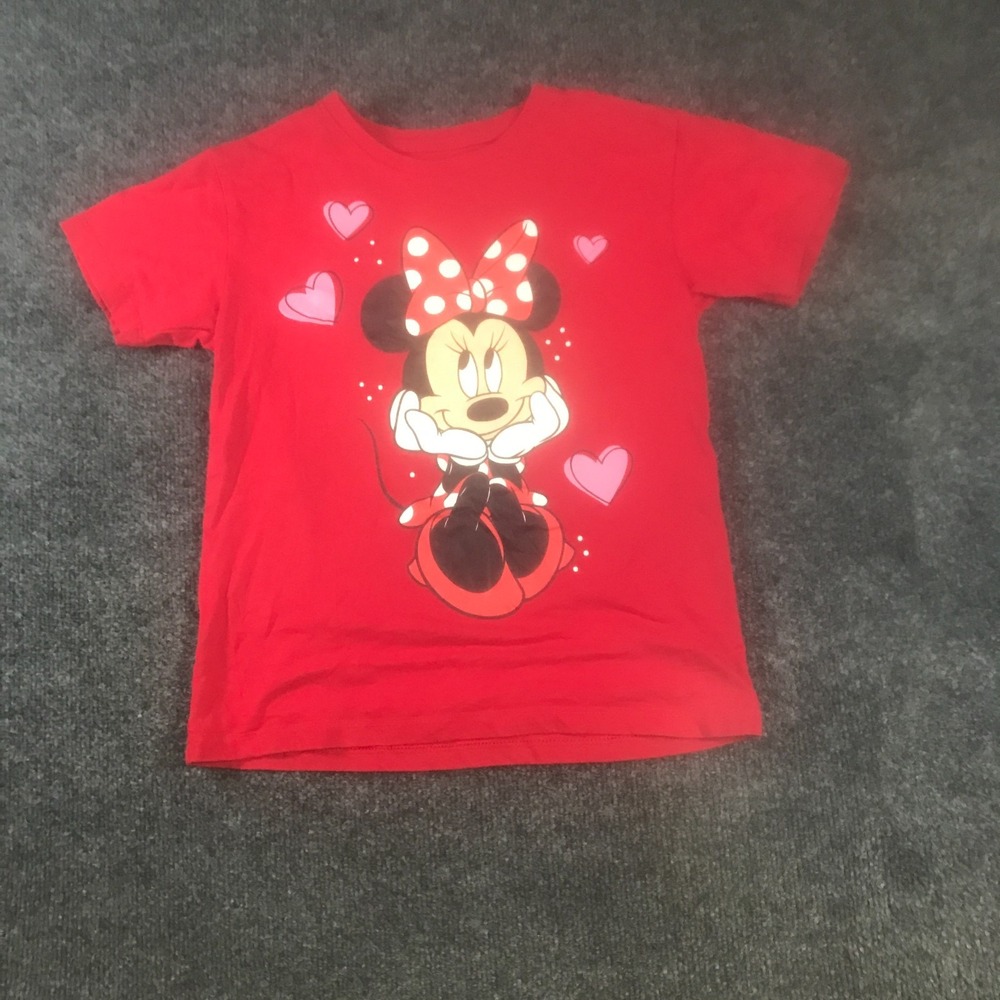 Disney Minnie Mouse T Shirt Girls M(7-8) Red Cotton Graphic Print Short Sleeve